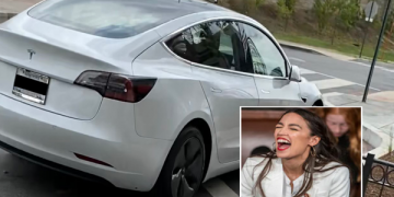 Democratic Socialist AOC Illegally Parked Her Tesla Model 3 Long Range Outside a Whole Foods Just Walking Distance From Her Luxury Apartment
