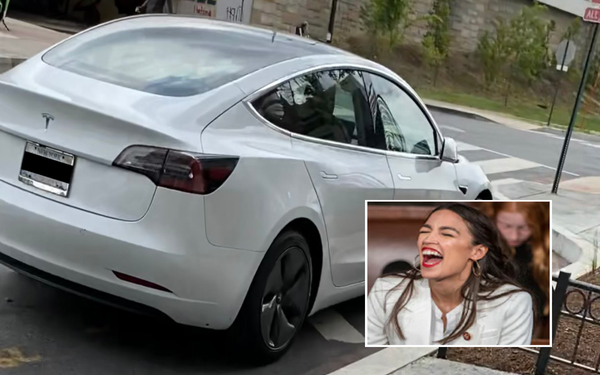 Democratic Socialist AOC Illegally Parked Her Tesla Model 3 Long Range Outside a Whole Foods Just Walking Distance From Her Luxury Apartment