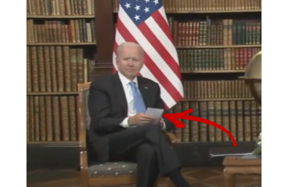 It Looks Like Biden Was using a Cheat Sheet During His Meeting With Putin