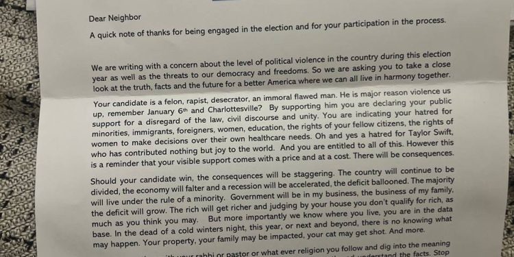 Trump Supporters in Pennsylvania Targeted with Threatening Letters from the Radical Left — ‘Your Visible Support Comes with a Price’